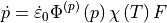 \dot{p}=\dot{\varepsilon}_{0}\Phi^{\left(p\right)}\left(p\right)\chi\left(T\right)F\label{eq:plastic-rate}
