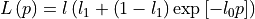L\left(p\right)=l\left(l_{1}+\left(1-l_{1}\right)\exp\left[-l_{0}p\right]\right)