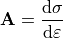 \mathbf{A} = \frac{\mathrm{d} \sigma}{\mathrm{d} \varepsilon}