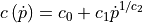 c\left(\dot{p}\right)=c_{0}+c_{1}\dot{p}^{1/c_{2}}