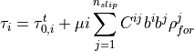\tau_{i}=\tau_{0,i}^{t}+\mu{i}\sum_{j=1}^{n_{slip}} C^{ij}b^{i}b^{j}\rho_{for}^{j}