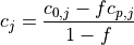 c_j = \frac{c_{0,j} - f c_{p,j}}{1-f}