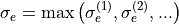 \sigma_e = \max\left(\sigma_e^{(1)}, \sigma_e^{(2)}, ... \right)