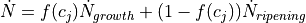\dot{N} = f(c_j) \dot{N}_{growth} + (1-f(c_j)) \dot{N}_{ripening}