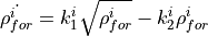 \dot{\rho_{for}^{i}}=k_{1}^{i}\sqrt{\rho_{for}^{i}}-k_{2}^{i}\rho_{for}^{i}