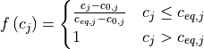 f\left(c_{j}\right)=\begin{cases}
      \frac{c_{j}-c_{0,j}}{c_{eq,j}-c_{0,j}} & c_{j}\le c_{eq,j}\\
      1 & c_{j}>c_{eq,j}
\end{cases}