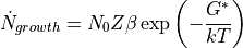 \dot{N}_{growth} = N_0 Z \beta \exp\left(-\frac{G^*}{kT} \right)