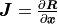 \bm{J} = \frac{\partial \bm{R}}{\partial \bm{x}}