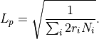 L_p = \sqrt{\frac{1}{\sum_i 2 r_i N_i}}.